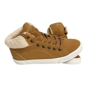 Blowfish Malibu High Top Sherpa Sneaker Boot Chestnut Camel Suede Look Sz 7.5